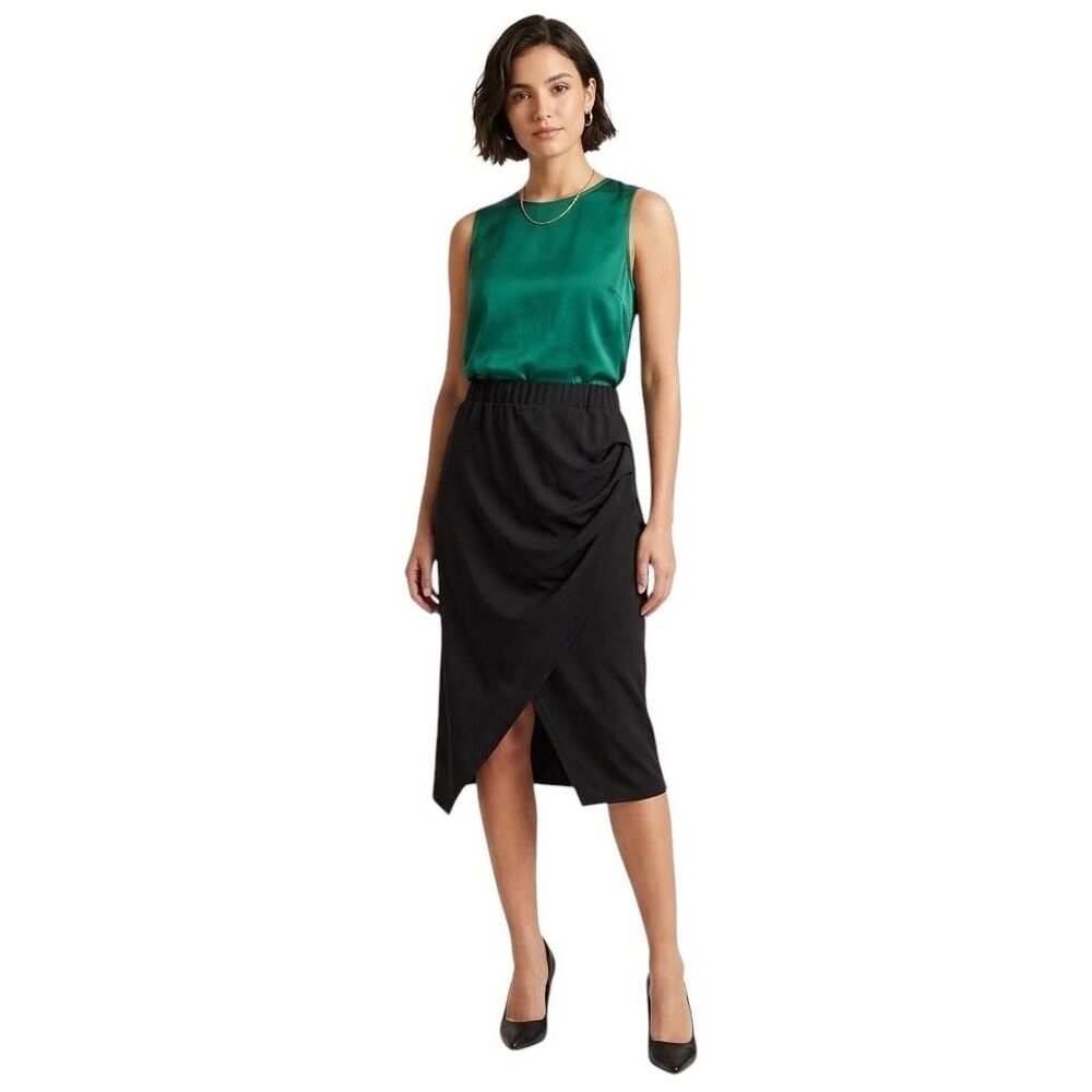 Halara Skirt Women's Med Black Midi Ruched Asymmetric Office Work Professional